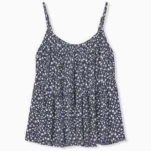 TORRID NAVY FLORAL GAUZE SHIRRED HEM BABYDOLL CAMI